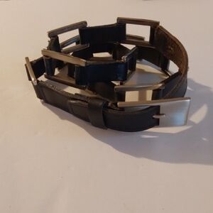 Womens Black Genuine Leather Belt with Silver Metal Links Edgy Punk Goth Sz.M/L